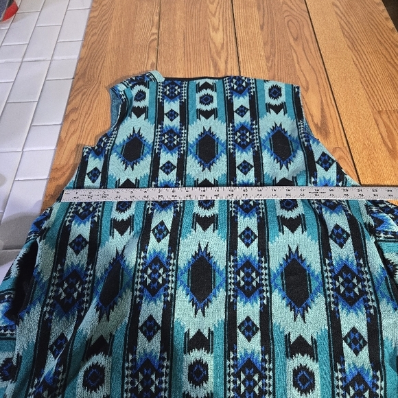 Crazy Train Flowy Cardigan Vest Size XL Blue Black Santa Fe Style Geometric - Picture 3 of 4